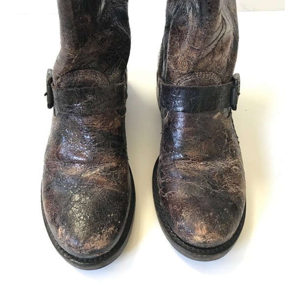Frye Veronica Harness Distressed Boots Womens 7 Brown Leather Buckle Short Boho - Picture 4 of 11